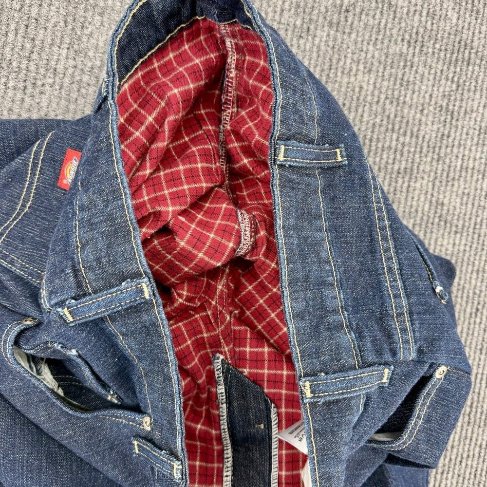 Dickies Flannel Lined Jeans Women 16 Straight Leg Red Plaid Workwear - Picture 3 of 10
